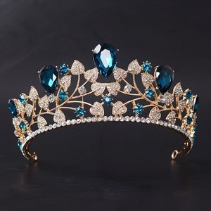 Bröllop hår smycken ankomst magnifik blå röd brud krona tiaras mode gyllene diadem för kvinnor tillbehör 230112