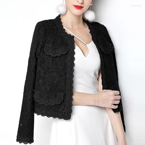 Kvinnorjackor Kvinnor Autumn Spring Fashion Women Black White Lace Long Sleeve Coats and Fall Kvinnliga kvinnor 3xl 4xl Elegant Short