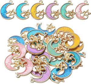 Pendant Necklaces 24pcs Colorful Enamel Moon Star Charms Celestial Pendants Craft Supplies For Necklace Bracelet Earrings Jewelry Making 6