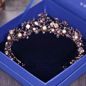 Bröllopshår smycken barock vintage lila kristall brud tiaras band huvudstycke svart prinsessan tävling krona tillbehör 230112