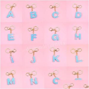 Key Rings Cute Blue English Letter Keychain Fashion Beads Filling Acrylic Initials Chain Women Bag Hanging Pendant Keyrings Gifts Dr Dhwup