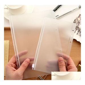 Book Cover A5/A6/A7 Pvc Binder Er Clear Zipper Storage Bag 6 Hole Waterproof Stationery Bags Office Travel Portable Document Sack 20 Dh0Cz