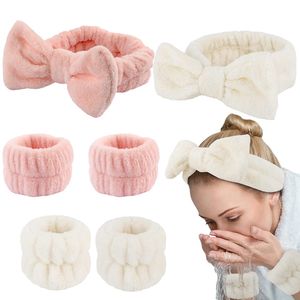 Wash Face Hair Holder Ribbon Hairbands Soft Warm Coral Fleece Bow Ears Headband For Women Girls Turban Fashion Hair Accessories 1319