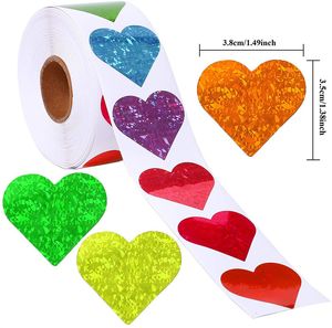 Sparkle Heart Stickers 500st Roll 1,5 tum Red Love Scrapbooking Adhesive Stickers för alla hjärtans dag bröllopsdekorationer Stationery klistermärke