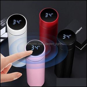 Vattenflaskor Smart muggtemperatur Display Vakuum Rostfritt stål Bottkokare Termo Cup med LCD Touch SN Gift Drop Delivery Hom OTPJT