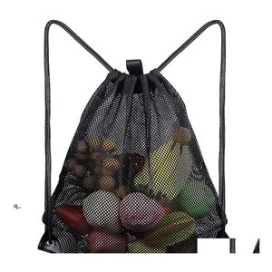 Aufbewahrungstaschen Home Wiederverwendbare Einkaufstasche Obst Gemüse Lebensmittel Shopper Werkzeug Mesh Stoff Dstring Sack RRB14962 Drop Lieferung Garten Hou Otk8T