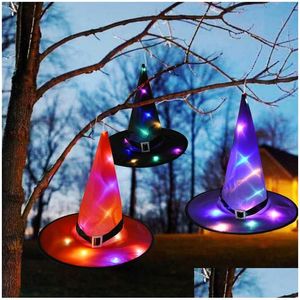 Andere festliche Partyzubehör Halloween-Dekoration Hexenhüte LED-Lichter Kappe Kostüm Requisiten Outdoor Baum hängende Verzierung Zuhause Glühen Dhqpf