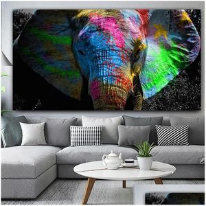 Resimler Reliabli Colorf Afrika Fil Tuval Boyama Duvar Sanat Hayvan Yağı Büyük Boyutlar Oturma Odası Damlası için Posterler Dhgf2
