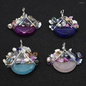 Pendant Necklaces Wholesale Exquisite Natural Stone Gravel Crystal Wrapped Pearl Agate Aura Jewelry Making Accessories