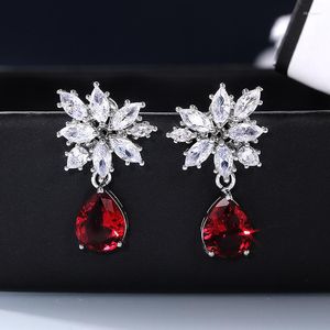 Stud Earrings 2023 Arrival Luxury Red Color Pear For Women Anniversary Gift Jewelry Wholesale E7657