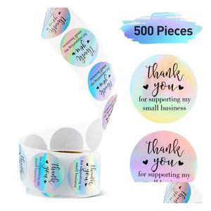 Adhesive Stickers Laser 500Pcs Roll 1Inch Thank You For Supporting My Small Business Round Label Holiday Presents Festive Drop Deliv Dhgyz