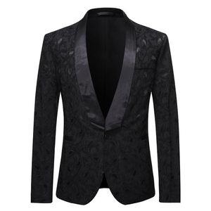 Garnitury męskie Blazery czarny kwiatowy żakard szal obroża Blazer Men Slim Fit Oen Button Tuxedo DJ Club Party Męskie kurtkę