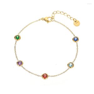 Link Bracelets Ramos Colorful Cubic Zirconia Stainless Steel For Women Exquisite Thin Chain Gold Colour Wrist Bracelet