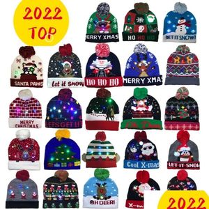 Рождественские украшения вязаная светодиодная шляпа Beanie Light Up освещает теплое дерево снеговик, дети, новый год декор F1028 Доставка доставки дома dhk5m