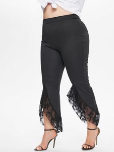 Damenhose s Plus Size Hohe Taille Schnürbund Breites Bein 4XL Für Sommerfrauen Solid Black Leggings 230111