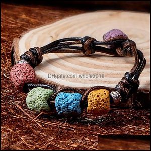 Beaded Handmade Lava Stone Pärlor Strand Armband Friendship Armband Justerbart rep eterisk olja diffusor Kvinnor smycken gåva drop dhakf