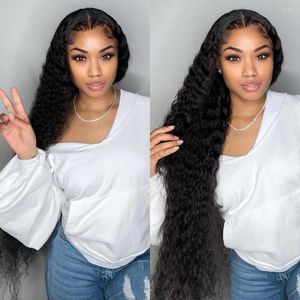 Water Wave Lace Front Wig Full Human Hair Wigs para Mulheres Negras de 30 polegadas HD Wet e Wavy Loose Deep Frontal