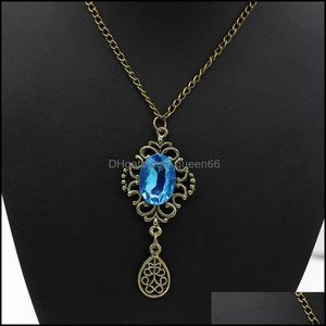 ペンダントネックレスプリティペンダントレトロホローブルーストーンドロップレットlnecklaceセータークリスタルドロップ配信ジュエリーdhvli