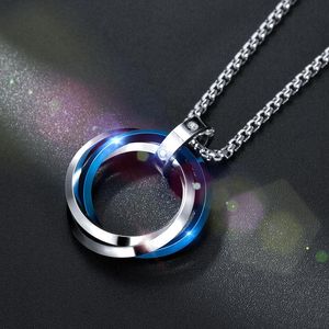 Pendant Necklaces Punk Cool Geometry 3-Color Circle Necklace Fashion Stainless Steel Couple Accessories Men's Party Jewelry Gift