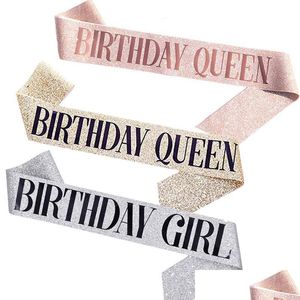 Other Event Party Supplies 156X9.5Cm Birthday Decoration Rose Gold Queen Girl Satin Sash Women Adt Shoder Strap Drop Delivery Home Dhfft