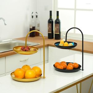 Plattor 2 Tier Fruit Basket Gold Black Bowl Iron Stand Home Creative Bread Storage Drain Table Tray