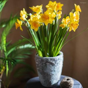 Dekorativa blommor gul faux påsklilja blommor stam konstgjord narcissus bukett hem dekoration falsk bröllop scen dekor