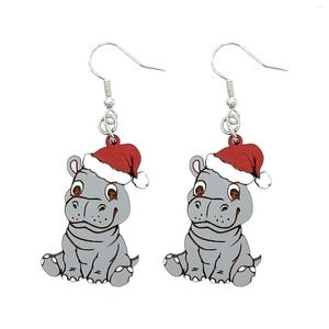 Hoop Earrings Personalized Hippo Christmas Wooden Fun Gift