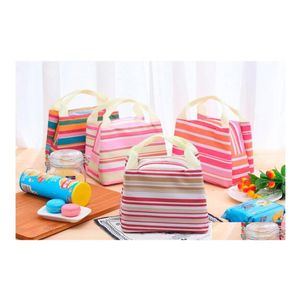 Lunchlådor Väskor Canvas Stripe Picnic Drink Thermal Insated Cooler Tote Bag 450 Ml Portable Carry Box 6 Colors SN631 Drop Delive DHNPC