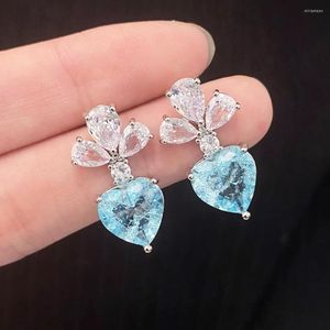 Studörhängen Rakol Plant Leaf Heart Earring Luxury Blue Cubic Zirconia For Women 2023 Fashion Wedding Engagement Party Jewelry