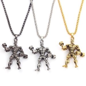Pendant Necklaces 3D Dumbbell Necklace Men Link Chain Fitness Sporty Strong Man Hippie Motivation Hip Hop Jewelry