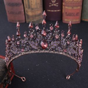 Wedding Hair Jewelry Baroque Retro Bronze Fiolet Crystal Bridal Tiaras Crown Contraż Diodem Veil Tiara Akcesoria 230112