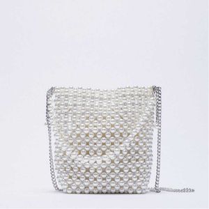 Abendtasche Za New Pearl Beads Bag White Fairy Portable Messenger s mit Kette F