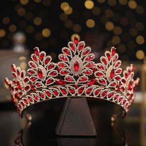 Wedding Hair Jewelry Bridal crown grand wedding handmade hair ornament golden female red crystal gem headdress bridal 230112