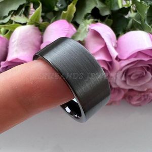 Wedding Rings Men 10mm 12mm Black Tungsten Carbide For Wemen Pipe Cut Engagement Bands Brushed Finish Comfort Fit