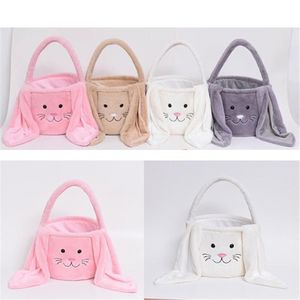 Easter Rabbit Basket Festive Fuzzy Long Ears Bunny Bucket Comfort Peluche Easter Eggs Storage Bag Kids Candy Toy Tote Bags ss0112