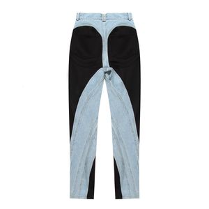 Women's Jeans 2023 Spring Stretch Line Sense Personality Contrast Color Stitching Washed LightColored Street Trousers 230111