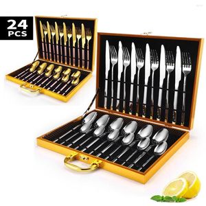 Dinnerware Sets 24Pcs/Set Gold Luxury Stainless Steel Tableware Set Spoon Knife Fork Highend El Restaurant Gift Box