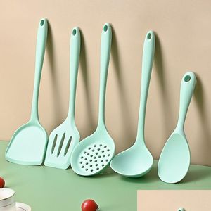 Spoons Sile Spoon Spata Cooking Soup Fried Vegetable Pot Shovel Kitchen Fry Colander Scoop Mti Nonstick Pan Tableware Bh6698 Drop De Dhhyi