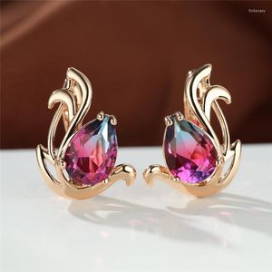 Hoop Earrings Rose Gold Color Wedding Cute Flower Water Drop Zircon Multicolor Crystal Stone For Women Jewelry