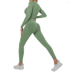 Conjuntos ativos Women Tracksuit Fitness Yoga Sports Sports Gym Long Slave Hip Hip Training 2 Pcs Set Roupas Feminino Feminino Esporte Ciclismo