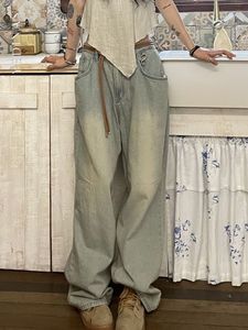 Women's Jeans Yedinas American Retro Distressed Mom Autumn Spring Arraival Denim Pants Korean Fashion Trouser Y2k Chic 230111