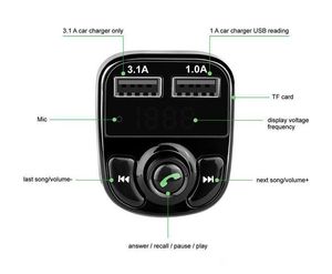 X8 FM Sändare Aux Modulator Kit Bluetooth Handsfree Audio Receiver MP3 Player med snabb laddning