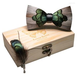 Neck Ties JEMYGINS Original Design Bow Tie Natural Feather Exquisite Hand Made Men Luxury Wooden Gift Box Set Wedding Party