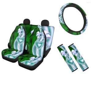 Car Seat Covers For Womens Full Set Heart Jewelry Green Belt Slip-Resistant Washable Steering Wheel Protection