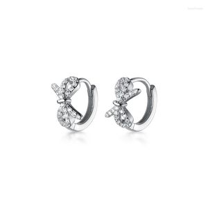 Hoop kolczyki MLOVEACC Mały okrągły koło 925 srebro dla kobiet Cubic Zirconia CZ Bowknot Bow Towt Trendy Huggie Biżuteria