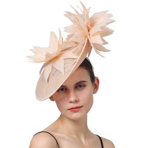 BERETS Fashion Womens Sinamay Fascinator Femme Cocktail Party Big Hat Wedding Church Feather Flower Derby Chapeau Cap Hair Clip 230112