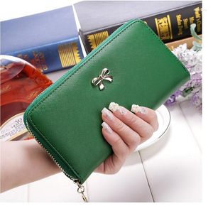 Wallets Cards Holder Wallet Ladies Cute Bowknot Women Long Pure Color Clutch Bag 2023 PU Leather Purse Phone Card