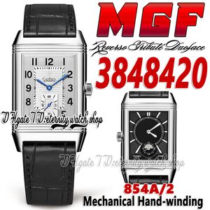 MGF Reverso Tribute Duoface mg3848420 Herrenuhr 854A/2 Mechanisch Handaufzug Duale Zeitzone Stahlgehäuse Silbernes Zifferblatt Lederarmband Super V2 Edition Ewigkeitsuhren