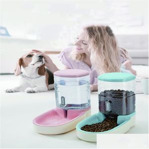 Dog Bowls Feeders Dogs Matic Pet Feeder Cat Drinker Bowl Water Feeding Combination Food Storage Bucket Size 43X21X27 Drop Delivery Dhxnj