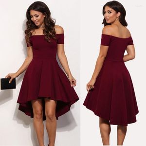 Sukienki imprezowe 2023 Seksowne z sukienki na ramię Vestidos Kobiety Lato krótkie rękawy wino kolanina czerwona czarna księżniczka plus size